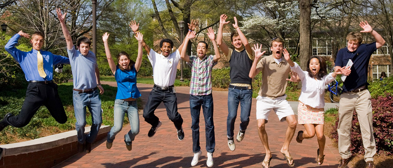 students jumping