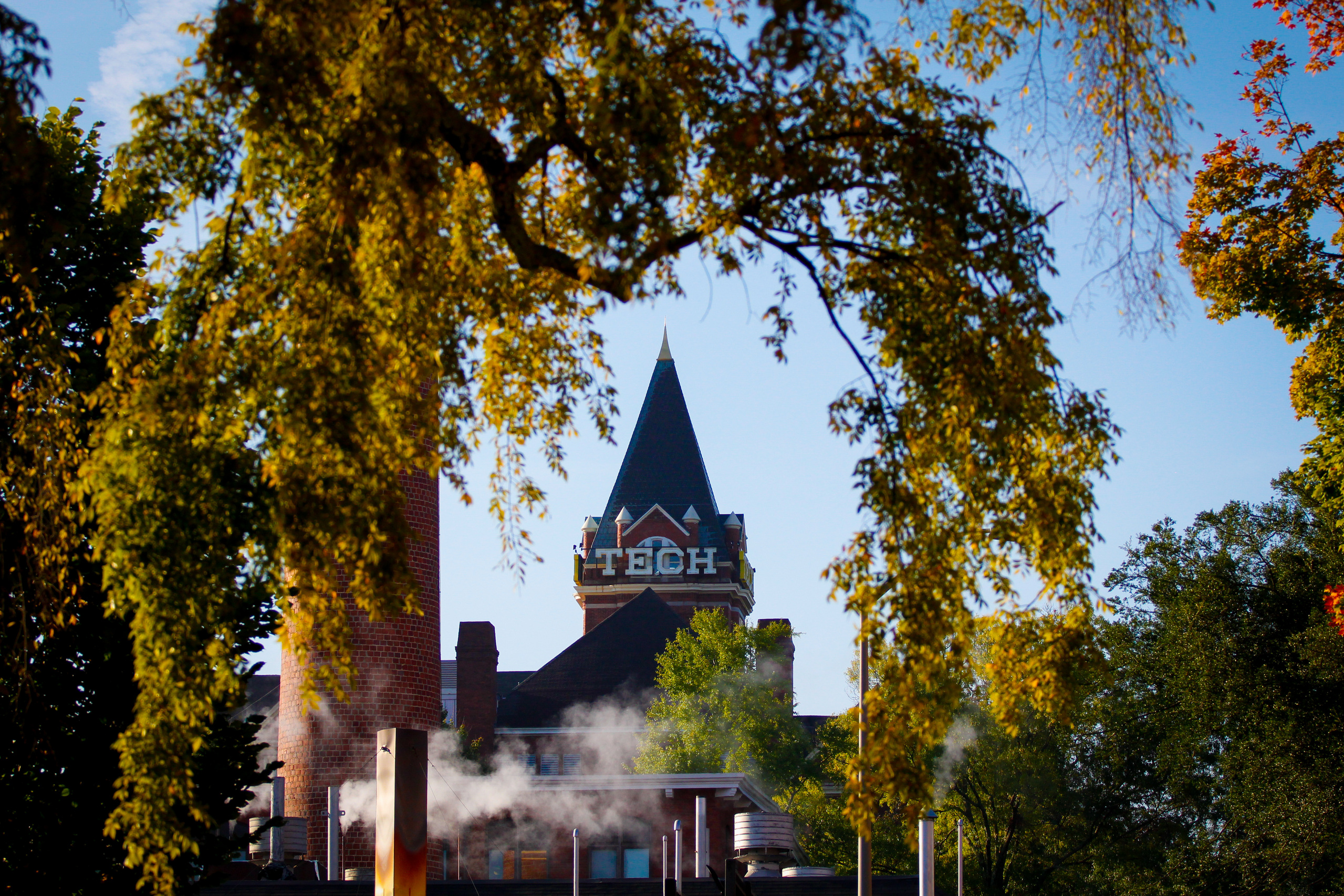 Tech tower seen through trees