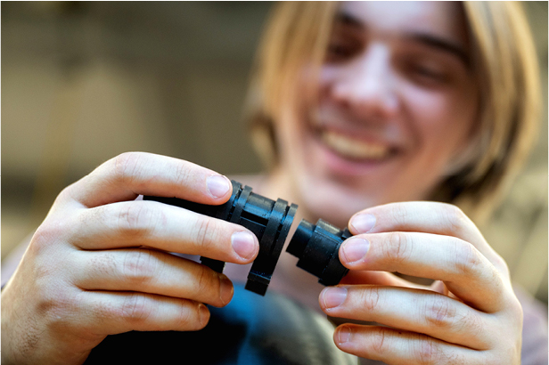 student working in maker space