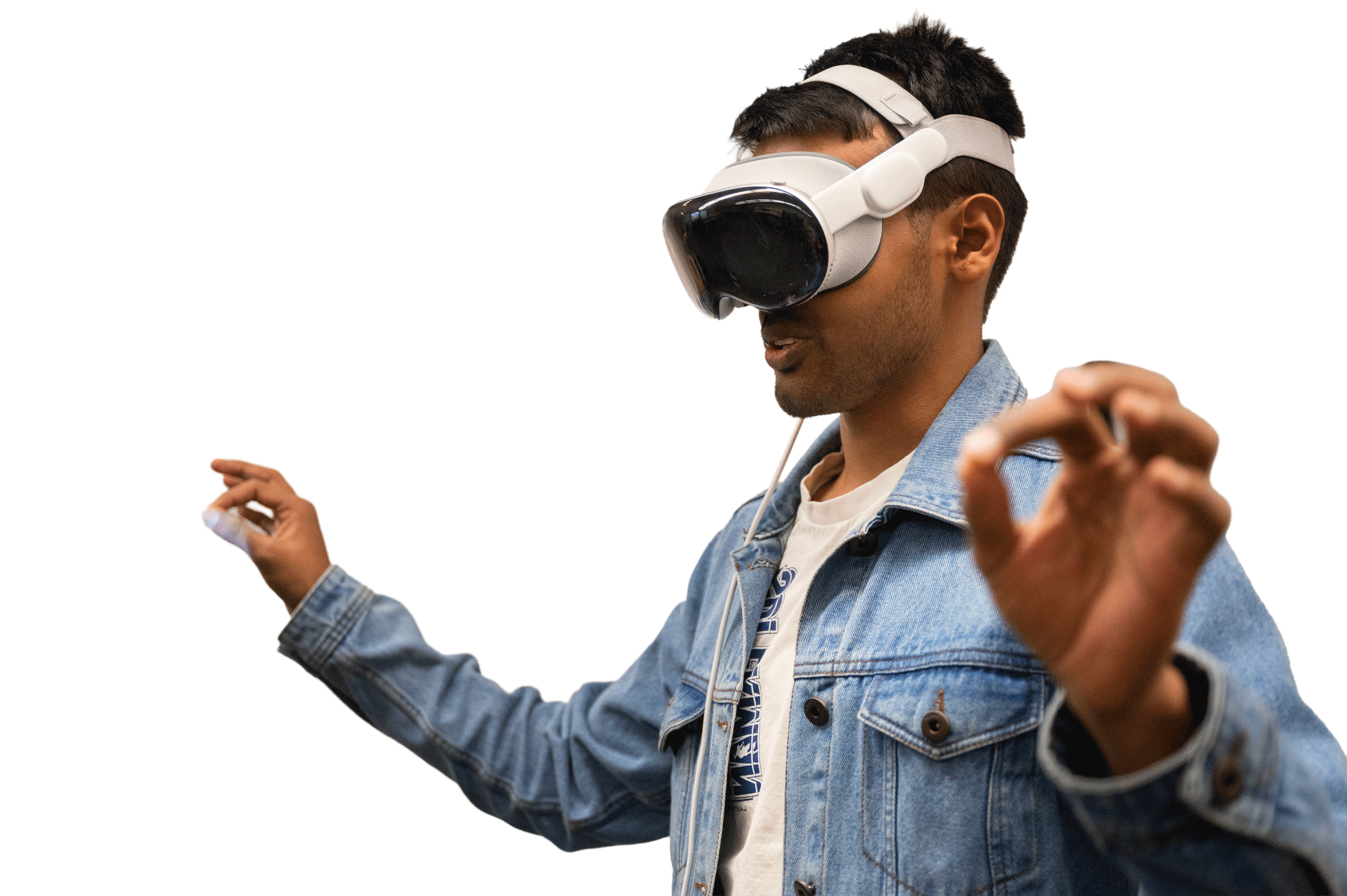 A student wearing a VR headset