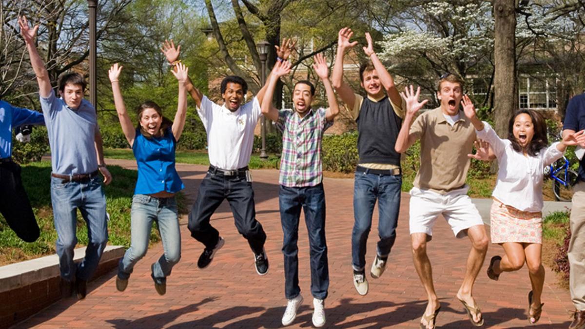 students jumping