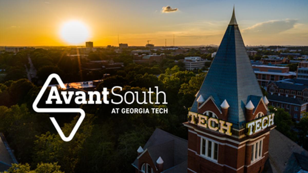 Avant South at Georgia Tech with Tech Tower and Atlanta skyline.