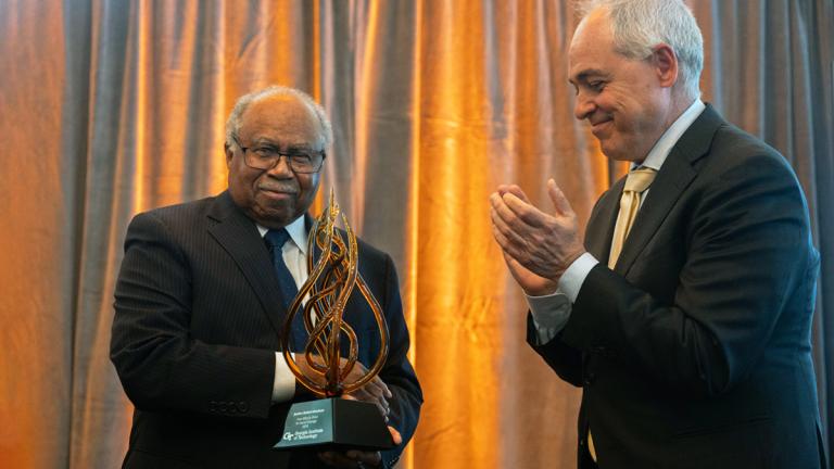 Georgia Tech President Ángel Cabrera presented the Ivan Prize Jr. Prize for Social Courage to the Honorable Robert Benham.