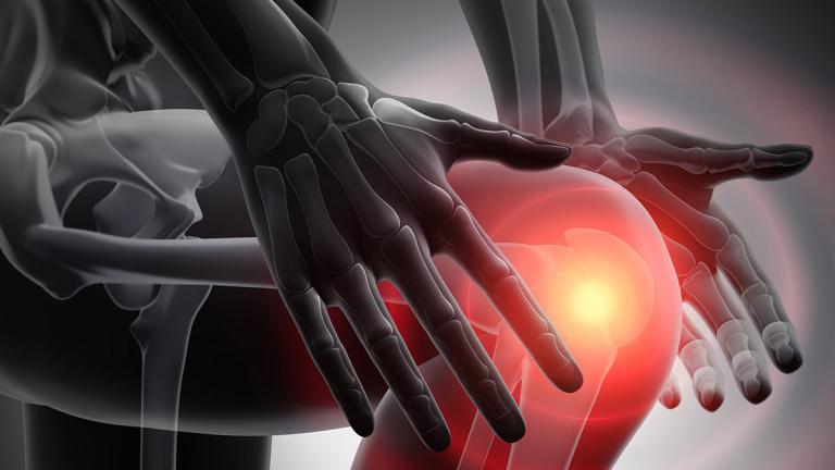 3d render human knee with pain symptoms