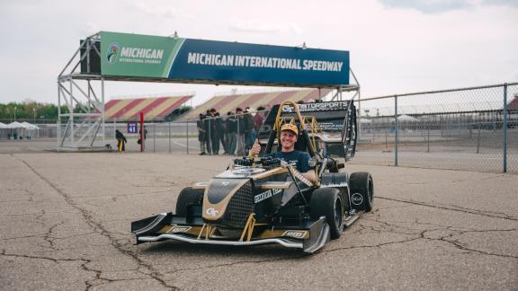 Rich Simmons on a car designed by the GT-Motorsports team at the Michigan International Speedway