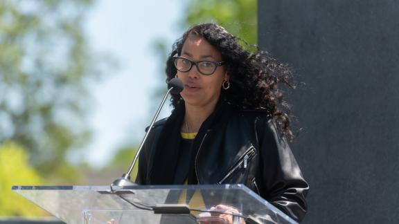 Karcheik Sims-Alvarado, assistant professor of Africana studies at Morehouse College, talked about the history behind the site. Photo by Allison Carter.
