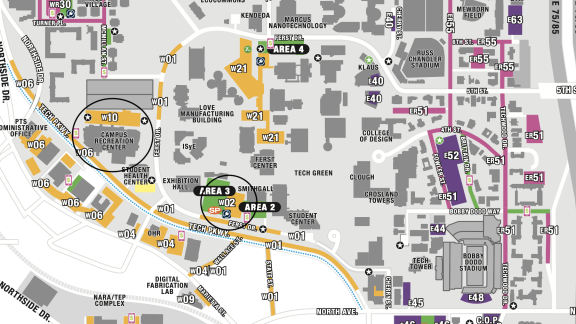 Guests will park in the Campus Recreation deck (W10) and Student Center parking deck (W2). Guests will park in the Campus Recreation deck (W10) and Student Center parking deck (W2).