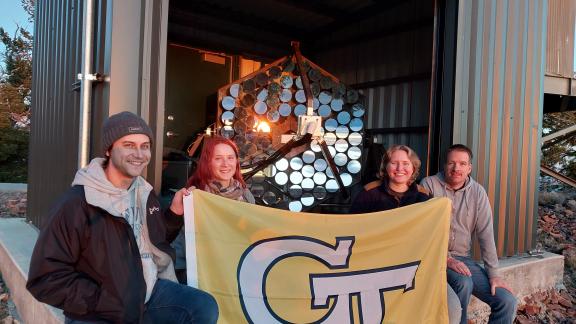 The Trinity Demonstrator team, graduate scholar Jordan Bogdan, postdoctoral scholar Mariia Fedkevych, graduate scholar Sofia Stepanoff, and Professor Nepomuk Otte.
