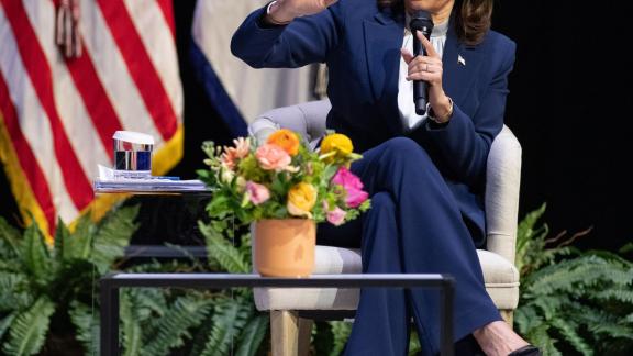 Vice President Kamala Harris participates in climate change discussions on the Georgia Tech campus moderated by Isiah Bolden and James Marshall Shepherd.