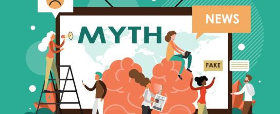 Stock graphic depicting people countering misinformation