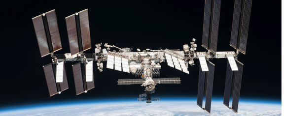  The International Space Station orbits Earth. NASA/Roscosmos