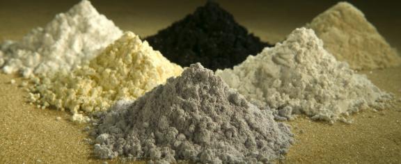 Piles of rare earth oxides praseodymium, cerium, lanthanum, neodymium, samarium and gadolinium. Peggy Greb/USDA-ARS