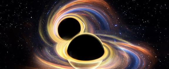 An illustration of the binary black hole merger. (Image credit: Raul Perez and Davis Newell)