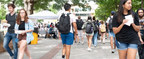 Students walk along Tech Walkway