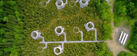Yurt-like test chambers in a natural boreal spruce bog in northern Minnesota (provided).