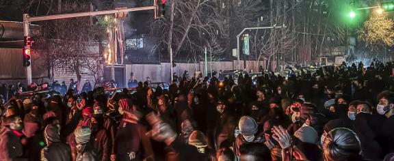 Protesters have filled the streets in Iranian cities, but the regime’s internet shutdown means little news gets in or out of the country. MAHSA/Middle East Images/AFP via Getty Images