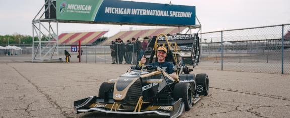 Rich Simmons on a car designed by the GT-Motorsports team at the Michigan International Speedway