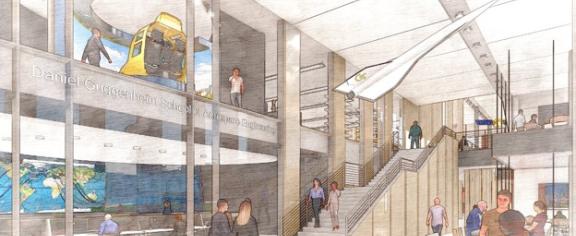 Conceptual rendering of the interior of the Daniel Guggenheim School of Aerospace Engineering Building. Subject to modification.