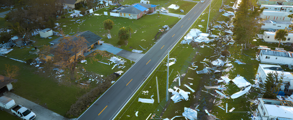 A Florida neighborhood destroyed in the aftermath of Hurricane Ian, 2002.