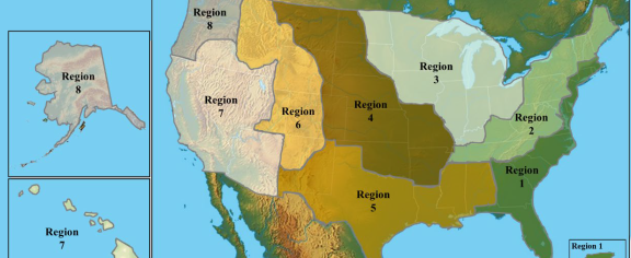 United States map showing the eight regions of the CORE-CM Initiative. Courtesy: Department of Energy Core-CM Initiative