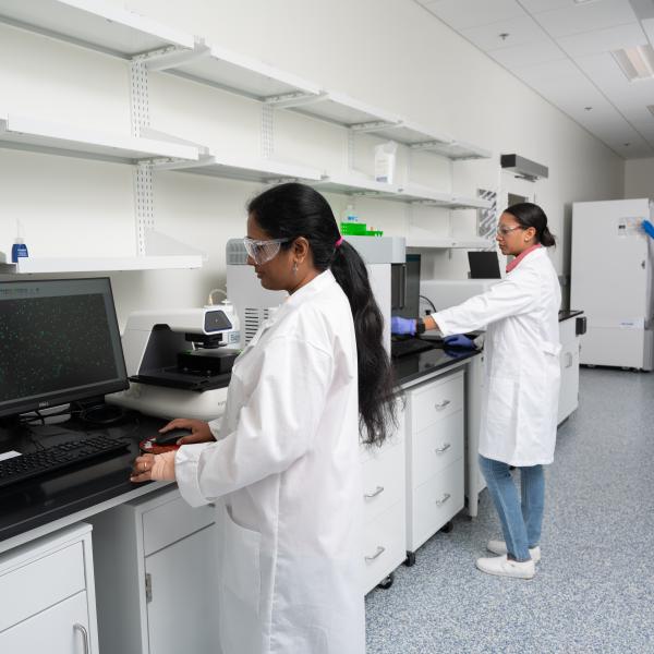 BioSpark Labs' members access shared equipment at no additional cost per usage. Featured equipment in this photo include EVOS M7000 fluorescent imaging system, Cytek Northern Lights 24-color spectral flow cytometry system, BioTek Synergy H1 microplate reader, and TSX -80C freezers. 
