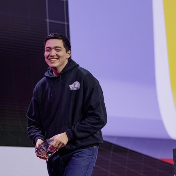 Daniel Carr accepts the Best Student Game award at the Independent Game Festival. (Submitted photo)
