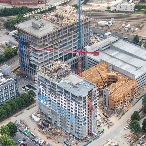 Phase I of Science Square, which includes the Science Square Labs building, the apartment community, and a new parking deck, are all on schedule to be completed in March 2024.

Photo courtesy of Aerial Innovations Southeast. 
