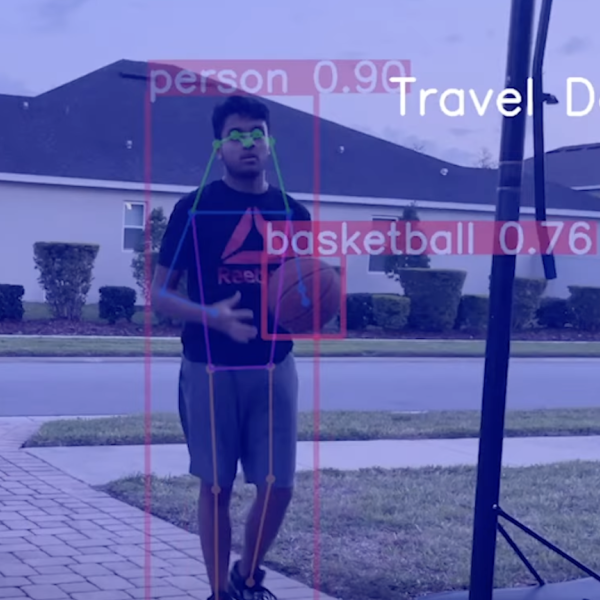 Ayush Pai's AI basketball official detects a traveling violation. 
