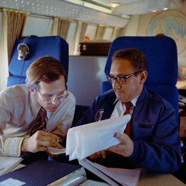 Henry Kissinger working aboard Air Force One in 1972.
