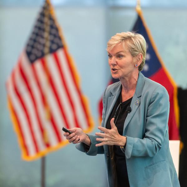 Secretary of Energy Jennifer Granholm visited Georgia Tech to talk about clean energy. (Photo by Allison Carter)
