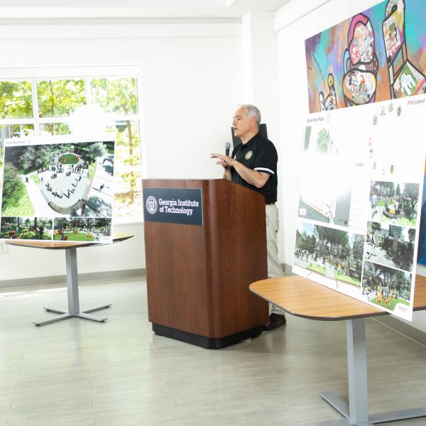 President Angel Cabrera speaking at the D9 Groundbreaking event
