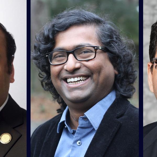 Georgia Tech was awarded $65.7 million to launch two new JUMP 2.0 research centers. Arijit Raychowdhury (left) and Saibal Mukhopadhyay (center) will lead the two centers. Muhannad Bakir (right) is associate director of a third center headquartered at Penn State.