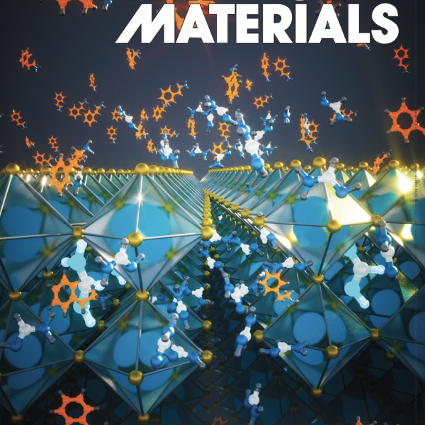 The cover illustration shows the surface of the halide perovskite structure being modified by a large organic cation. The cation diffuses through the thin film to reconstruct the surface structure. Credit: Advanced Materials